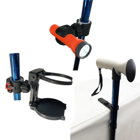 Accesorios 3 en 1 para Bastones o Muletillas: Soporte, Soporte Linterna y Soporte Botella o Lata