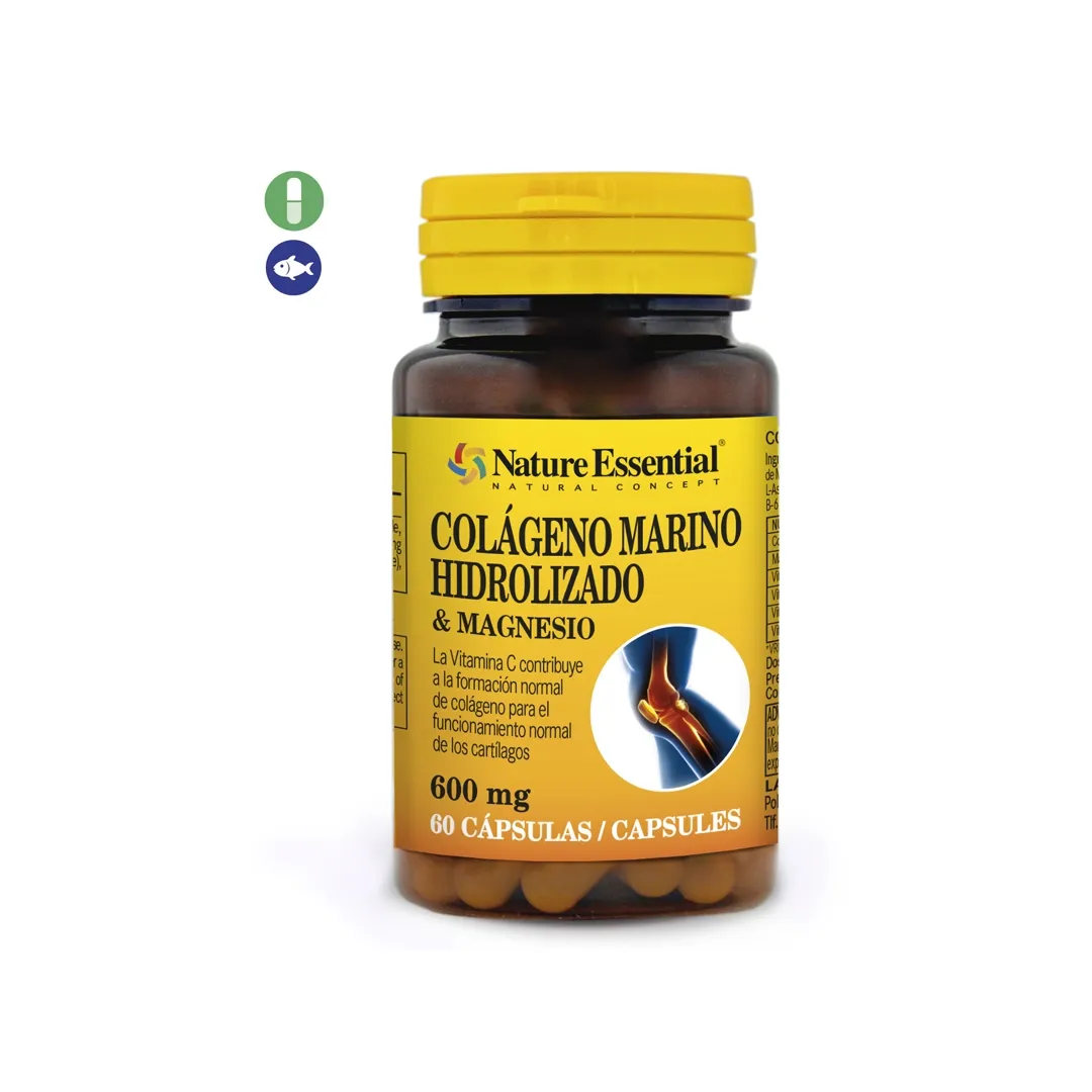 Colágeno Marino Hidrolizado 600 mg. Magnesio 60 Cápsulas Nature Essential