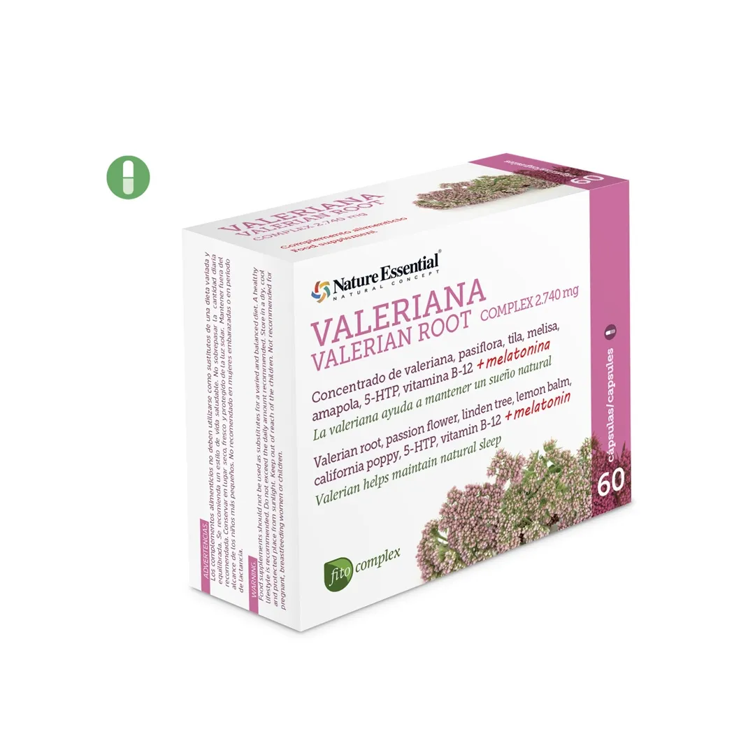 Valeriana Complex 2500 mg con 5 HidroxiTriptófano y Melatonina 60 Capsulas. Nature Essential