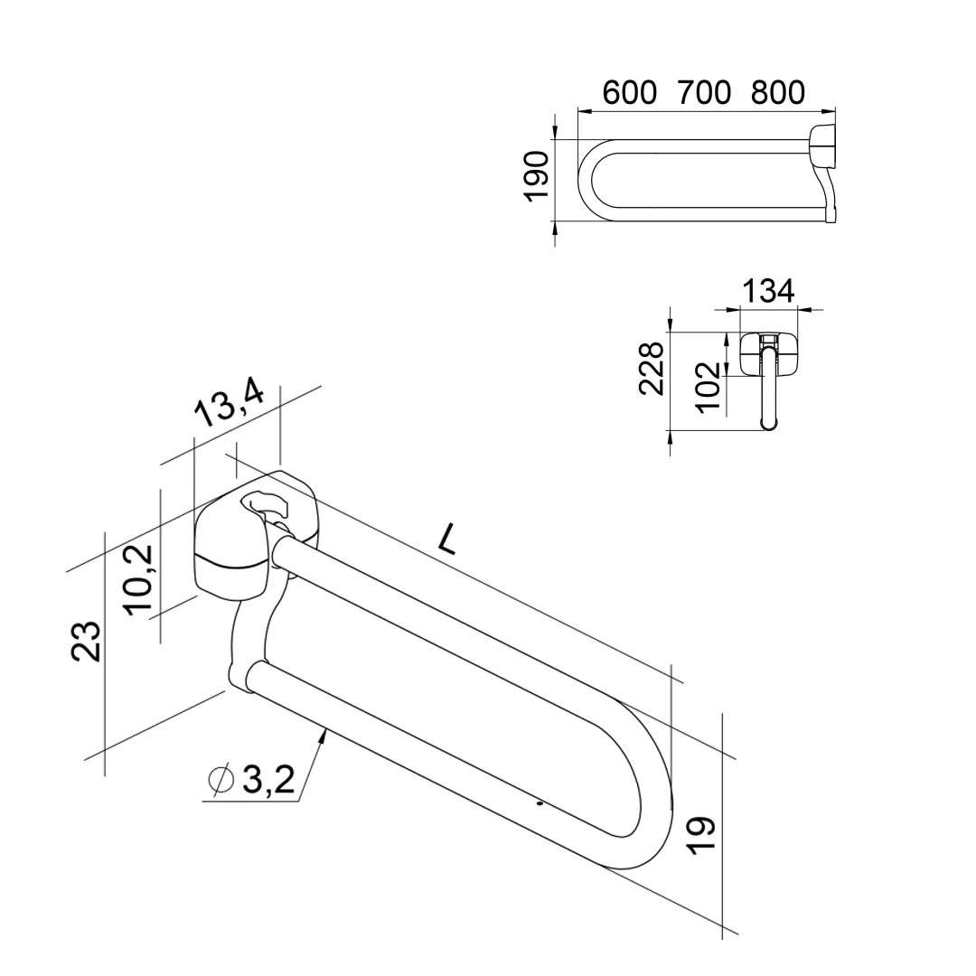 Asidero Baño Abatible Liguria de Acero Inoxidable (3 Medidas)