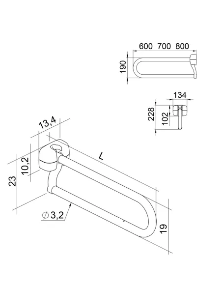 Asidero Baño Abatible Liguria de Acero Inoxidable (3 Medidas)