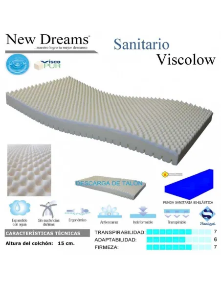 Colchón SANITARIO VISCOLOW 15 cm New Dreams con Funda Impermeable  y Transpirable