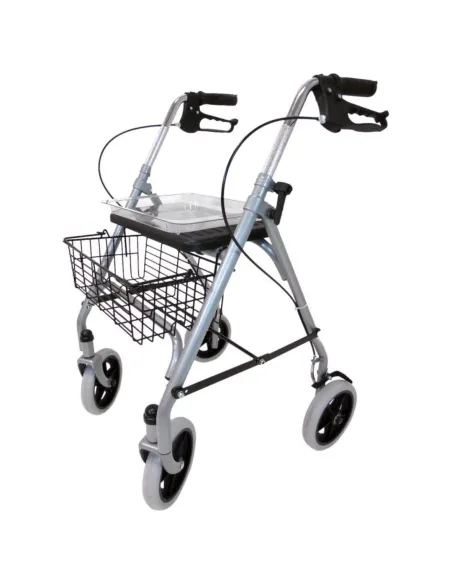 Andador Rollator de Acero SILVER con Cesta Bandeja y Porta Bastones