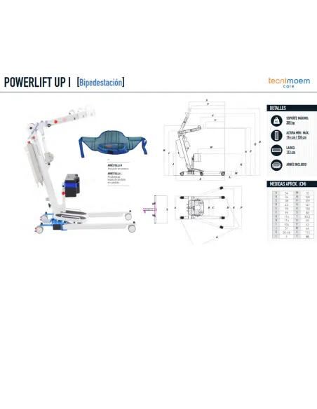 Grúa de Bipedestación POWERLIFT UP II  160 Kg Tecnimoem con Arnés