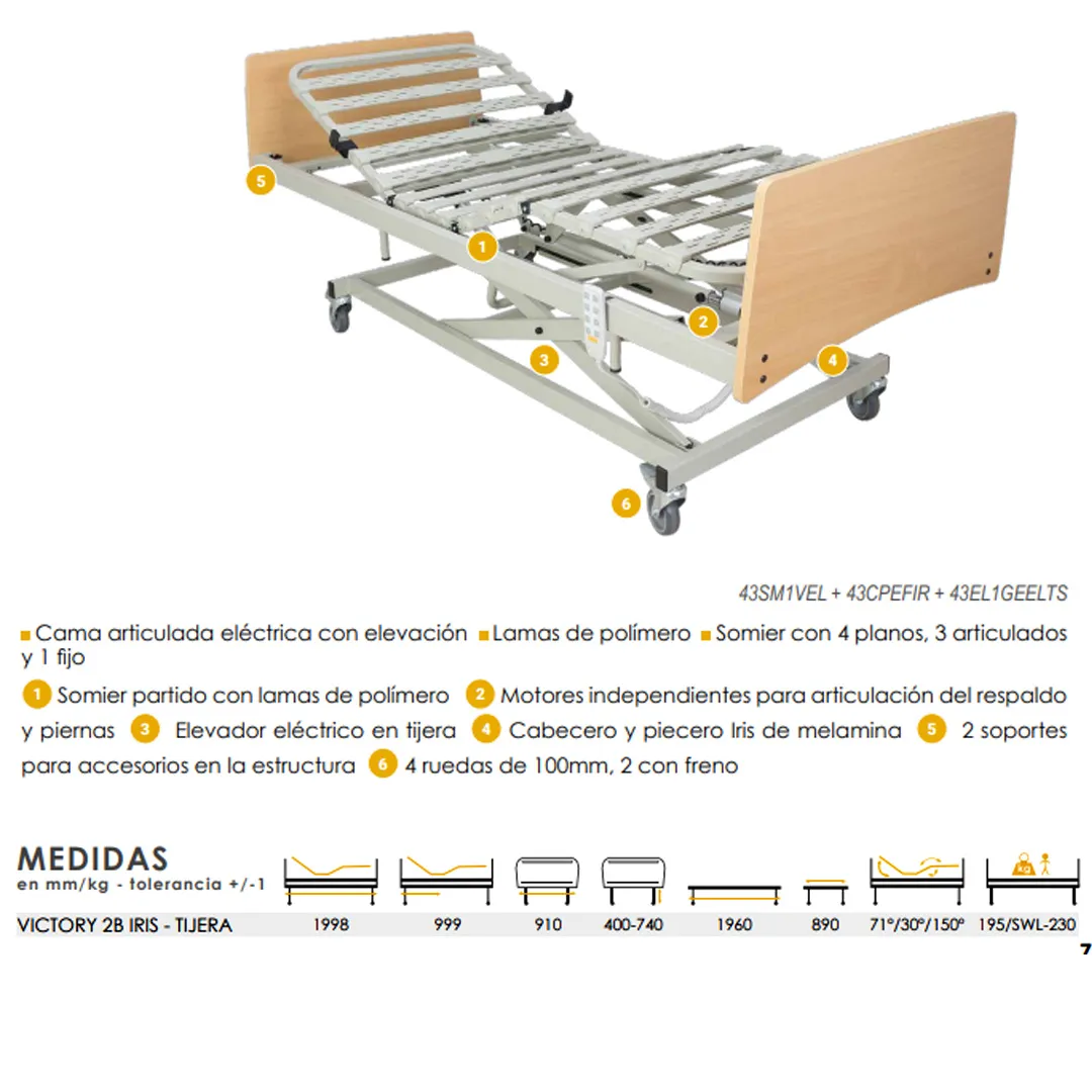 Cama Articulada Eléctrica VICTORY IRIS con Carro Elevador T
