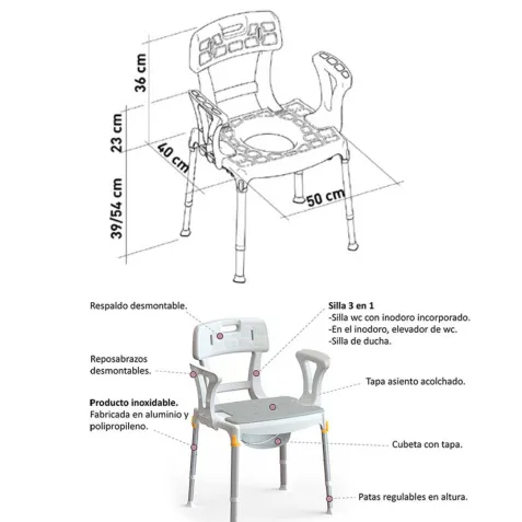 Silla PORTOFINO Ducha + Inodoro + Elevador WC 2