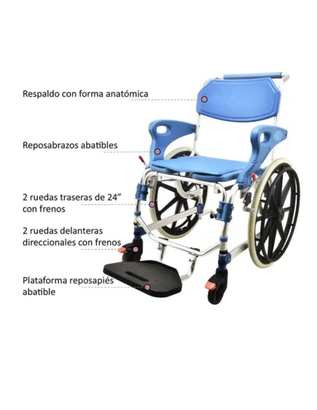 Silla de ruedas para ducha y WC Autopropulsable con reposabrazos abatibles HE200
