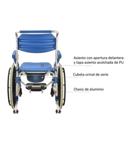 Silla de ruedas para ducha y WC Autopropulsable con reposabrazos abatibles HE200