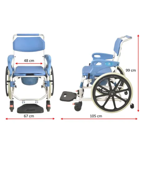 Silla de ruedas para ducha y WC Autopropulsable con reposabrazos abatibles HE200