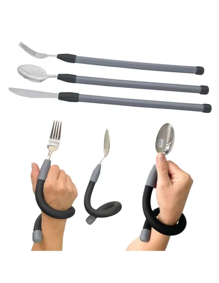 Cubiertos con Mangos Flexibles · Cuchara · Tenedor · Cuchillo