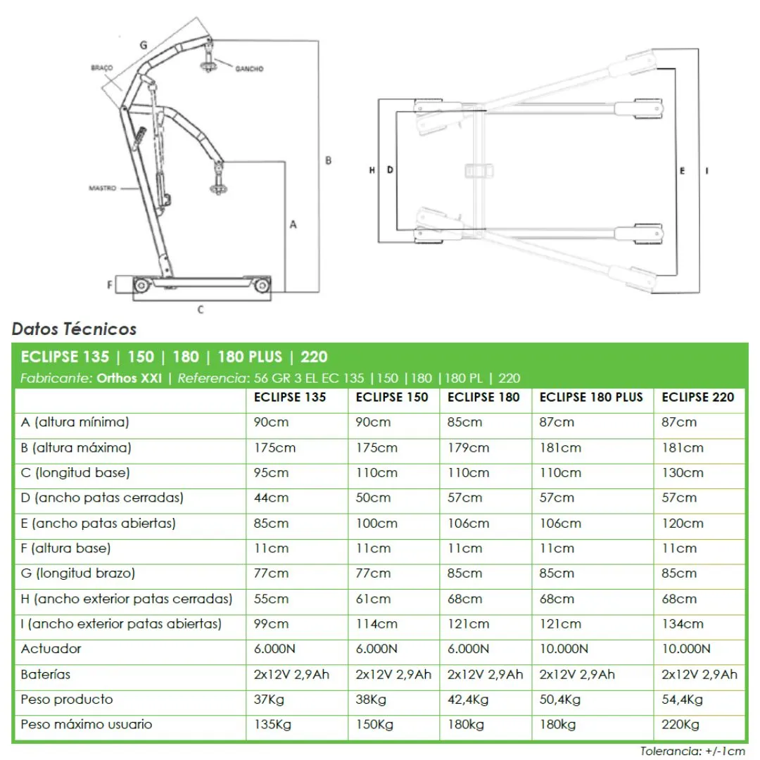 Grúa de Traslado ECLIPSE 135 Plegable con Arnés