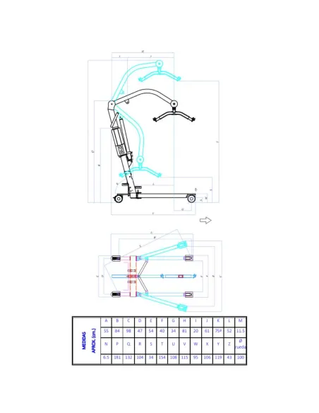 Grúa de Traslado POWERLIFT 150 Plegable Tecnimoem con Arnés