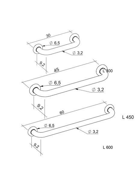Asidero Baño Recto LIGURIA ATLANTIS de Acero Revestido Blanco (3 Medidas)
