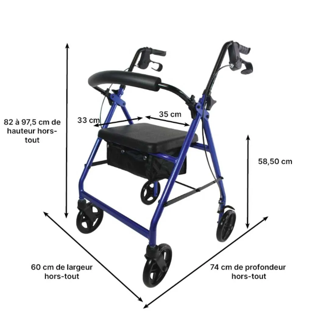 Andador Rollator de 4 ruedas de Aluminio