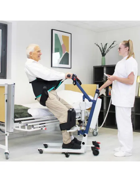 Grúa de Bipedestación y traslado WAY UP BLUE con Arnés