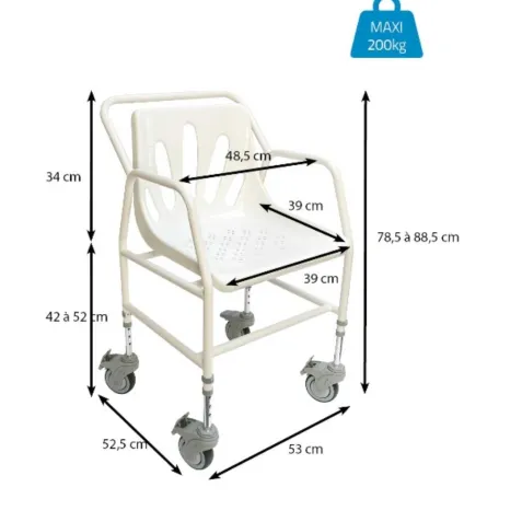 Silla de Ruedas para Ducha NOMAD con 4 Frenos y  Altura Regulable 2