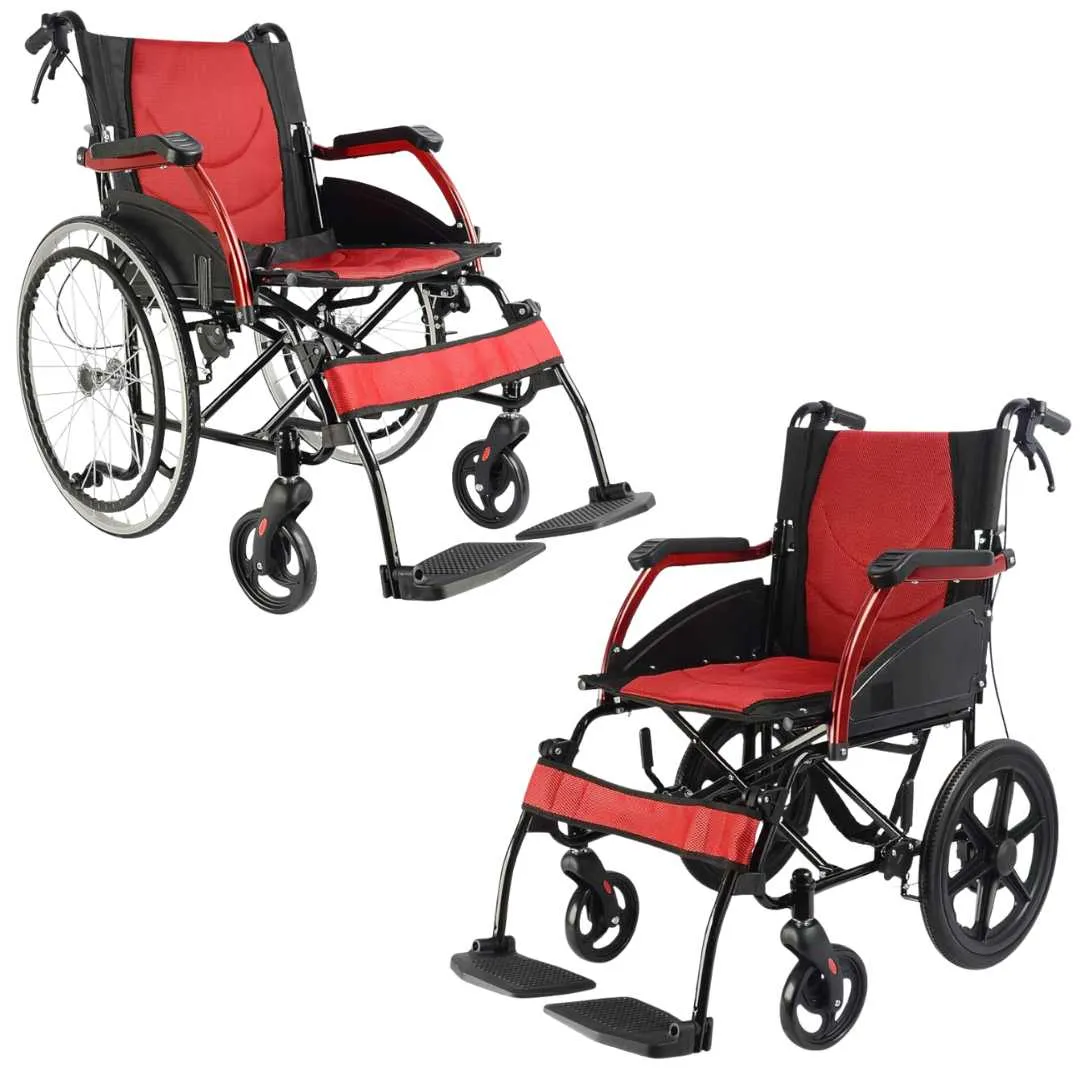 Silla de ruedas de Aluminio ROJA con frenos...