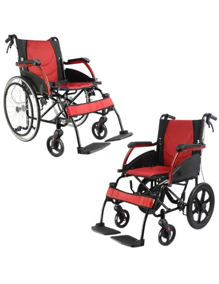 Silla de ruedas de Aluminio ROJA con frenos para Acompañante · 2 Modelos