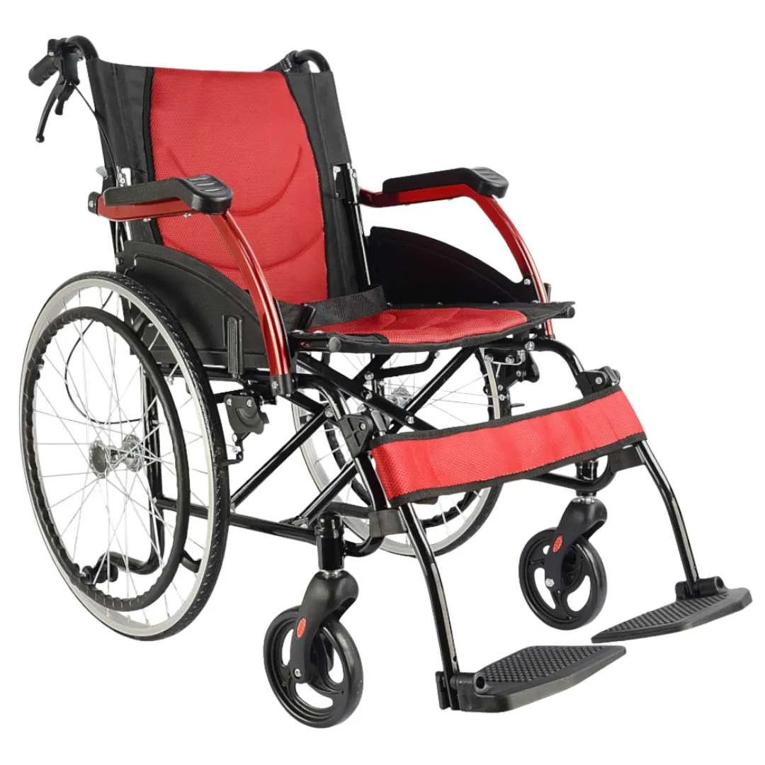 Silla de ruedas de Aluminio ROJA con frenos...