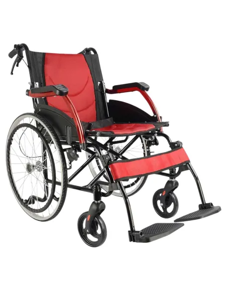 Silla de ruedas de Aluminio ROJA con frenos para Acompañante · 2 Modelos