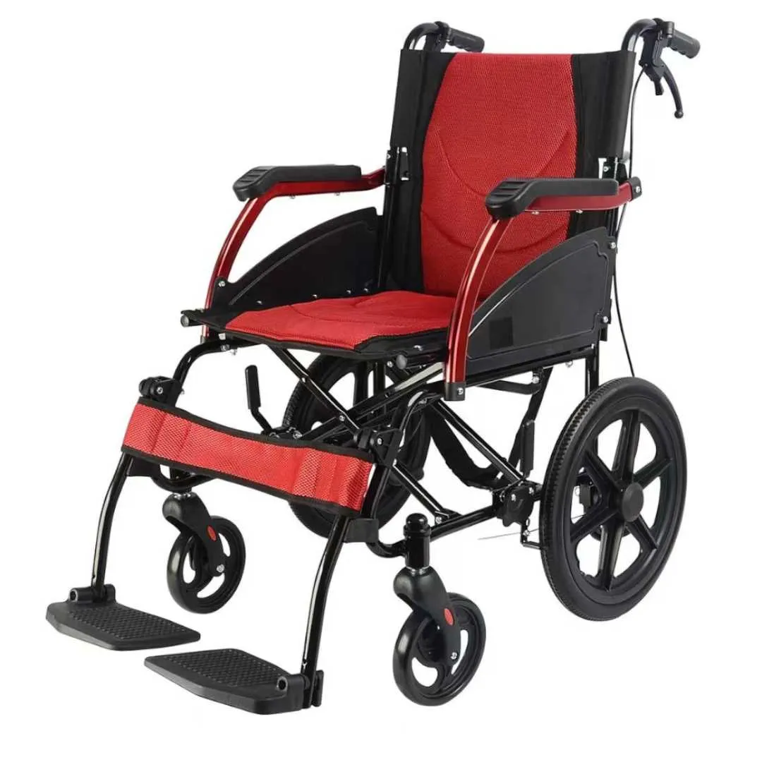 Silla de ruedas de Aluminio ROJA con frenos...