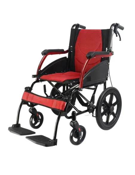 Silla de ruedas de Aluminio ROJA con frenos para Acompañante · 2 Modelos