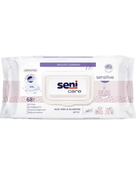 Toallitas Higiene Corporal SENSITIVE SENICARE para Pieles Sensibles · 68 Unidades .