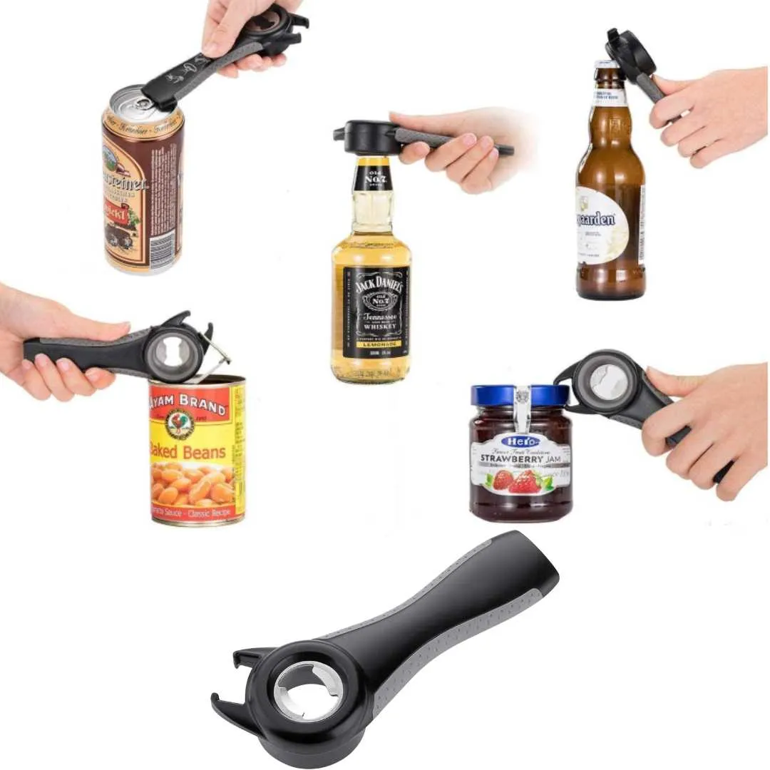 Abridor Multiusos 5 en 1 Abre Botellas y Latas · Negro-Blanco