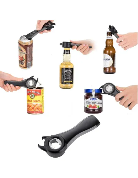 Abridor Multiusos 5 en 1 Abre Botellas y Latas · Negro-Blanco
