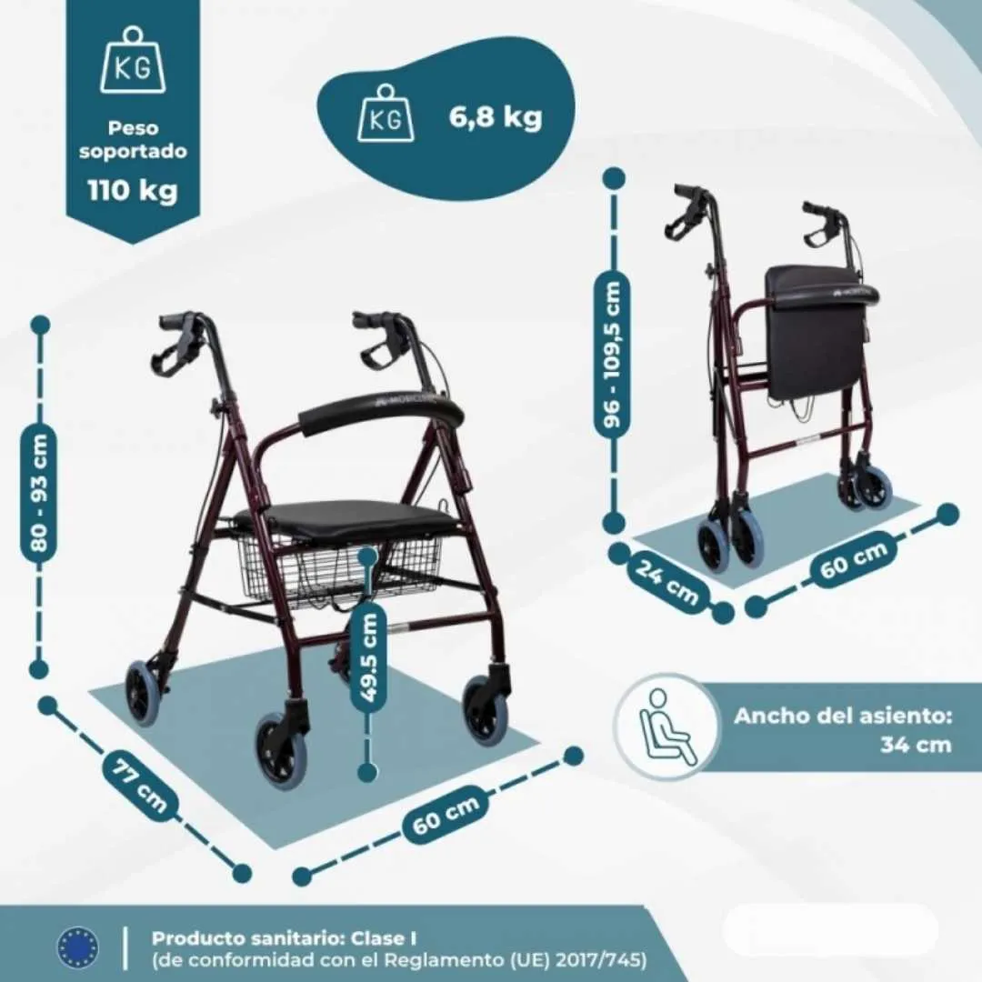 Andador Rollator Plegable ESCORIAL Burdeos