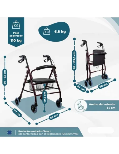 Andador Rollator Plegable ESCORIAL Burdeos