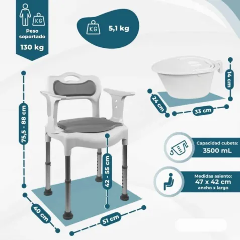 Silla Ducha con WC y Elevador WC GUIDO regulable en altura 2