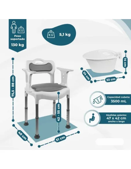Silla Ducha con WC y Elevador WC GUIDO regulable en altura