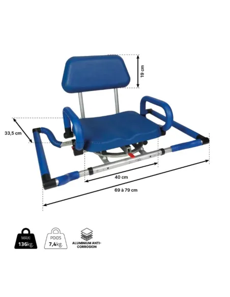 Asiento Giratorio de Bañera Acolchado y Resosabrazos Abatibles
