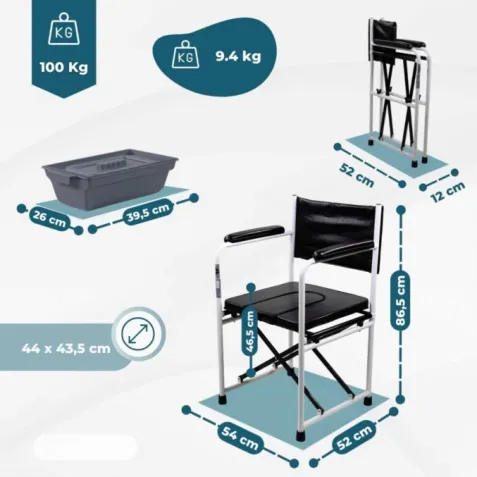 Silla con WC/inodoro plegable EBRO de acero con tapa 2