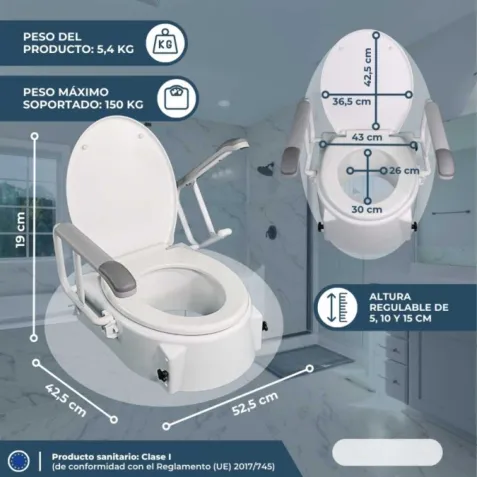 Elevador de WC Regulable en Altura MURALLA con Reposabrazos 2
