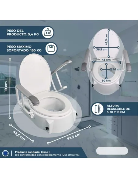Elevador de WC Regulable en Altura MURALLA con Reposabrazos