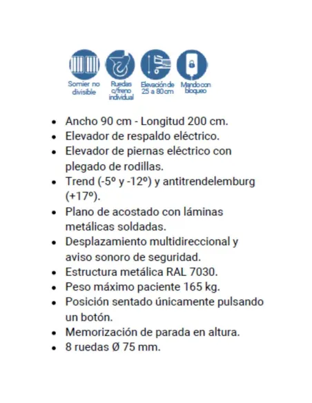 Cama Geriátrica AERYS II de 90 x 200 cm con Sistema Trend y Antitrend · Para Configurar