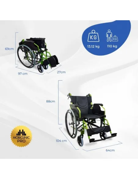 Silla de Ruedas de Aluminio BOLONIA con Resplado Plegable y Frenos de Acompañante