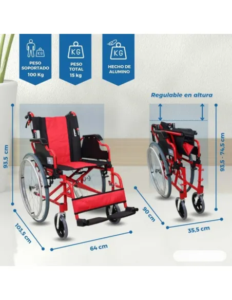 Silla de Ruedas de Aluminio TORRE con Resplado Plegable y Frenos de Acompañante