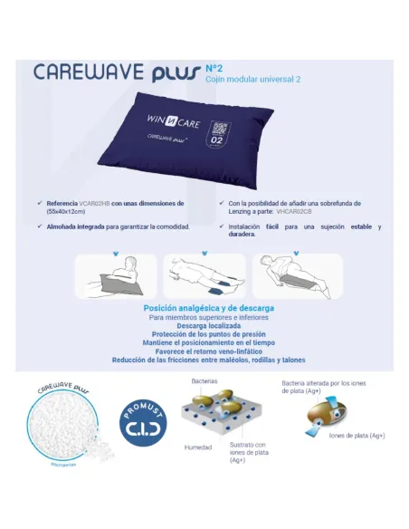 Cojín Posicionador CAREWAVE PLUS 2 · VCAR02HB con Funda Particulas de plata