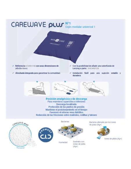 Cojín Posicionador CAREWAVE PLUS 1 · VCAR01HB con Funda Partículas de plata