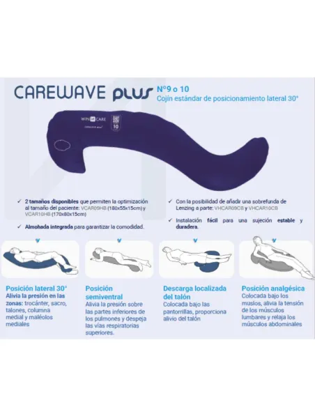 Cojín Posicionador Decúbito 30º CAREWAVE PLUS 10 o 9 con Funda Partículas de plata