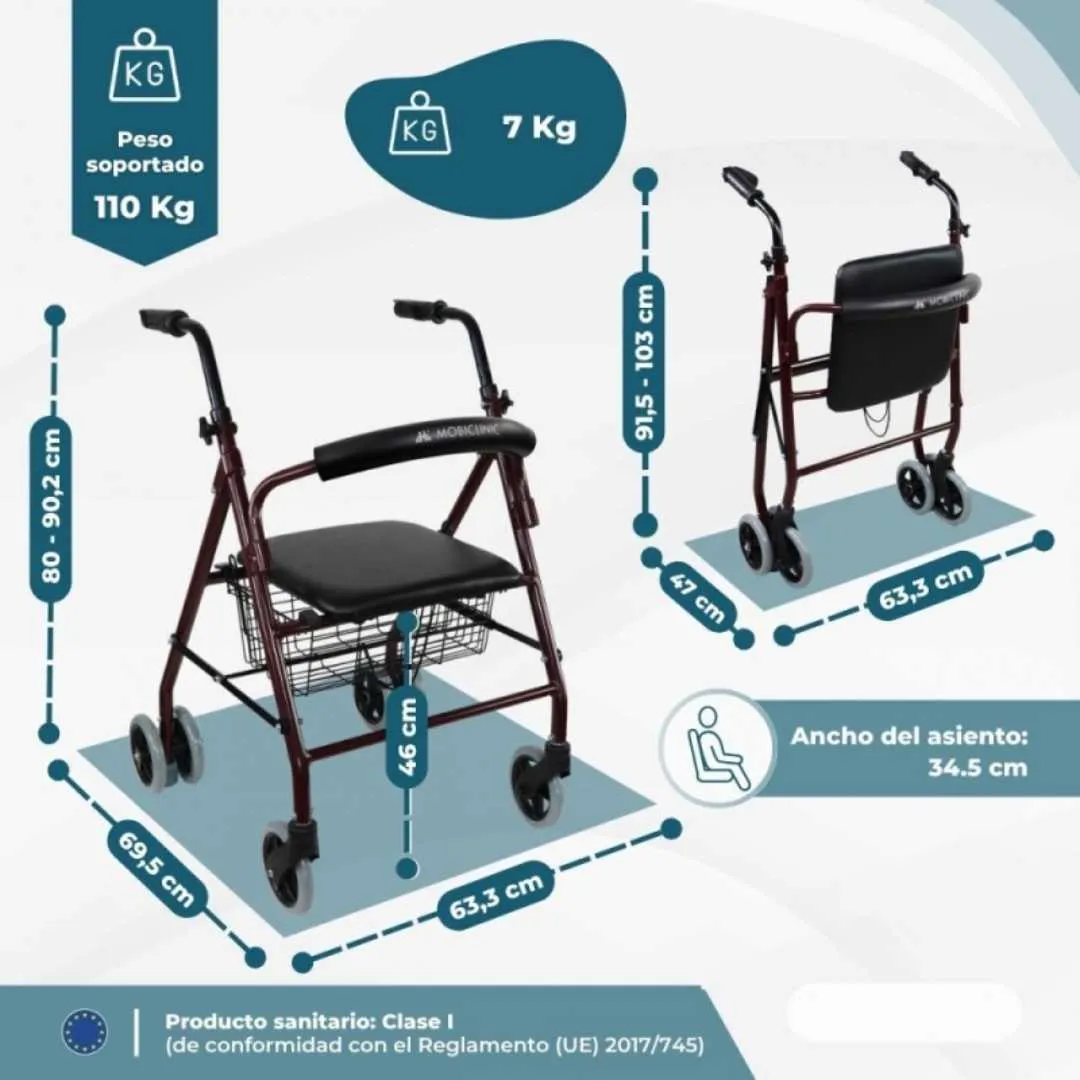 Andador Rollator PRADO con Frenos por Presión