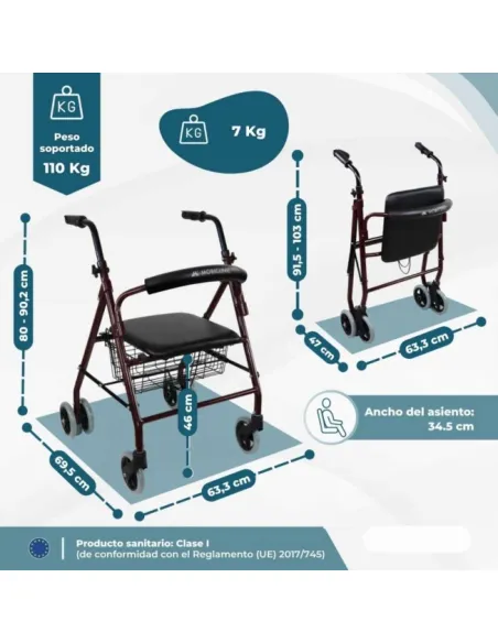 Andador Rollator PRADO con Frenos por Presión