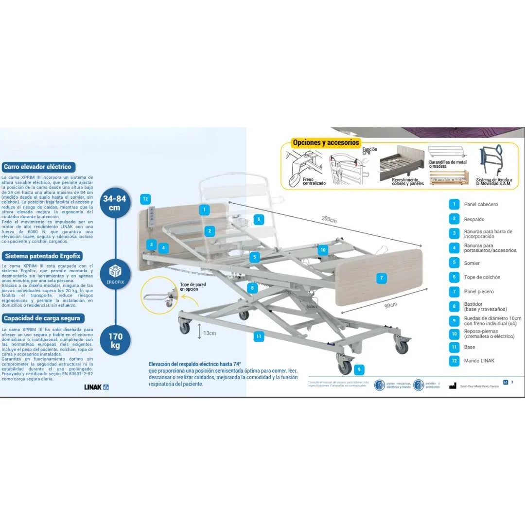 Cama Domiciliaria Geriátrica XPRIM 3 Winncare...