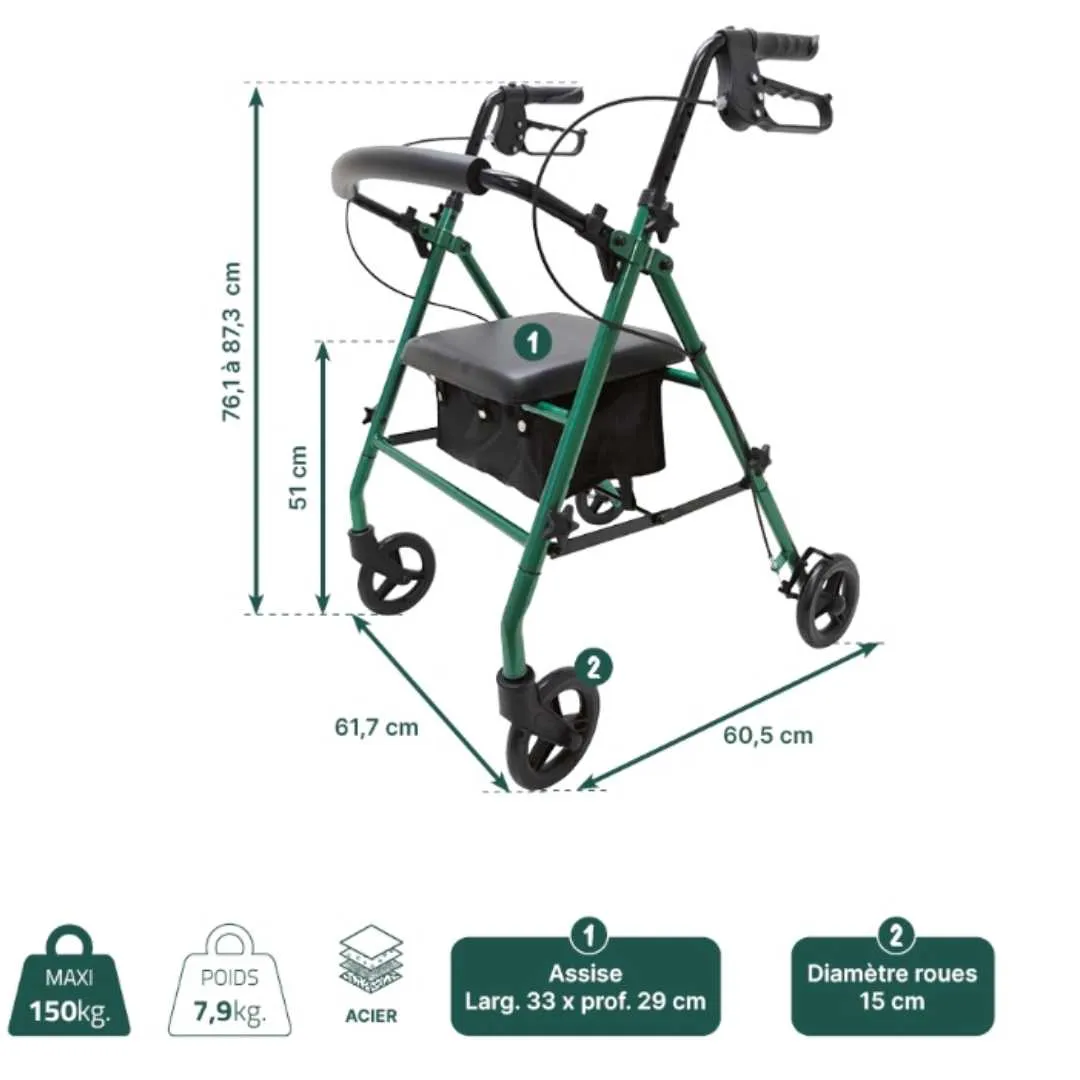 Andador Rollator de Acero ID con Frenos en los...