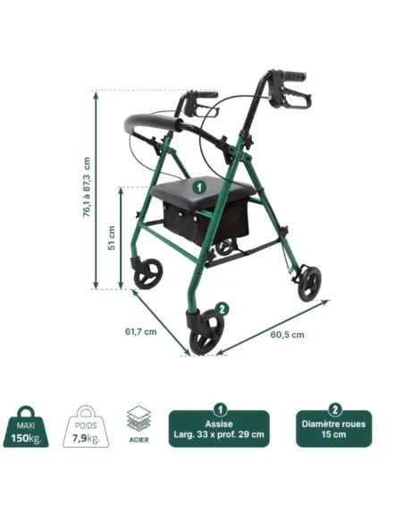 Andador Rollator de Acero ID con Frenos en los Puños
