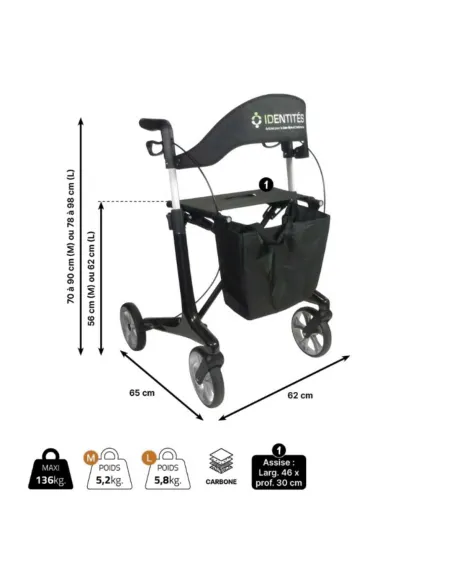 Andador Rollator de CARBONO NEO SMART · 2 Tallas y 3 Colores