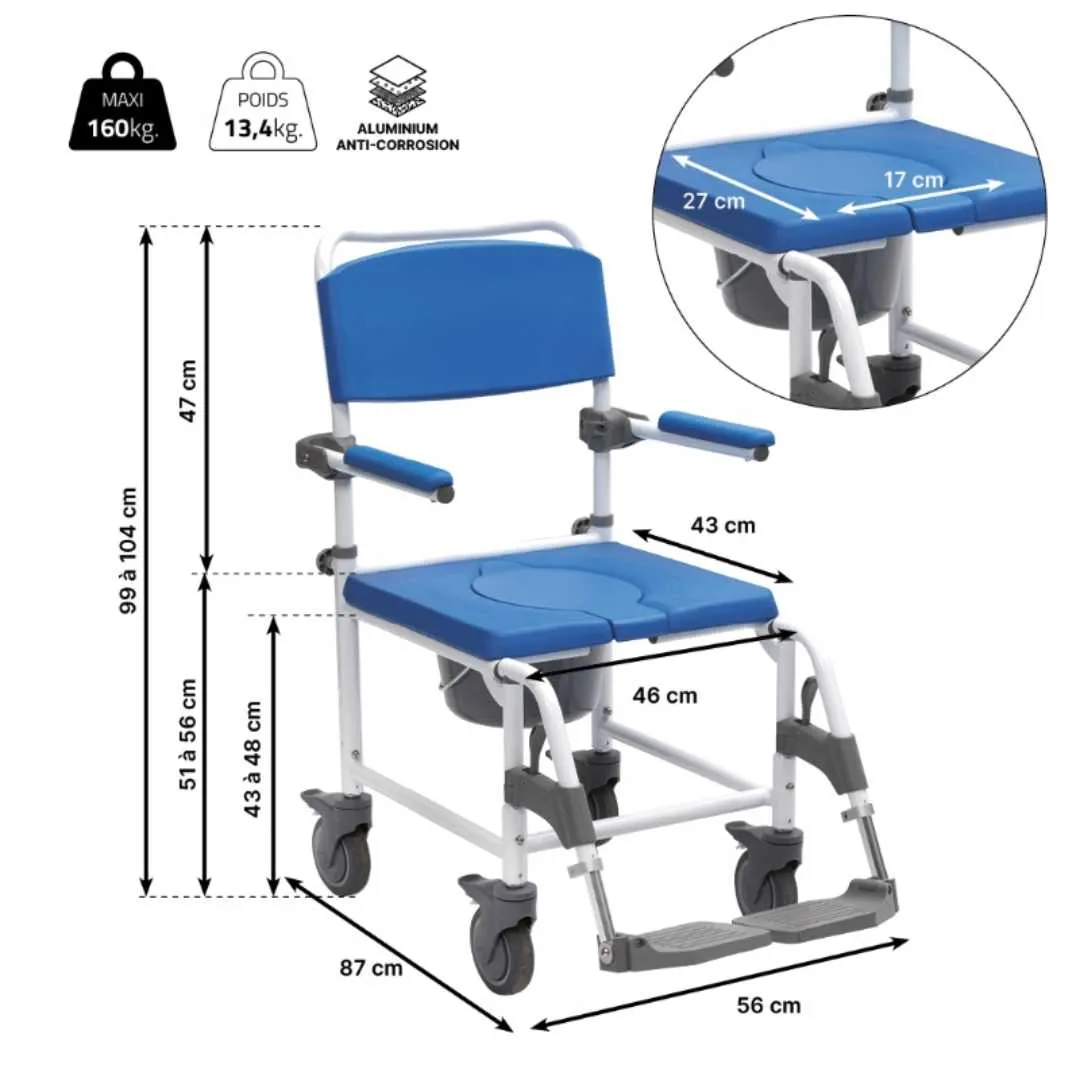 Silla de ducha y WC ASTON con Ruedas Regulable...